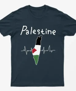 Navy Blue Free Palestine Heartbeat T-Shirt