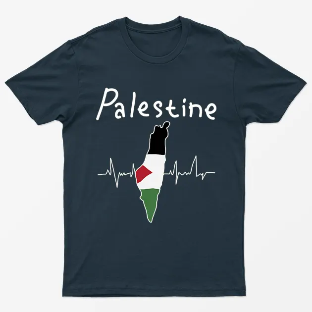 Navy Blue Free Palestine Heartbeat T-Shirt