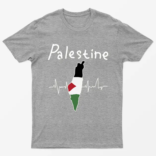 Sport Grey Free Palestine Heartbeat T-Shirt