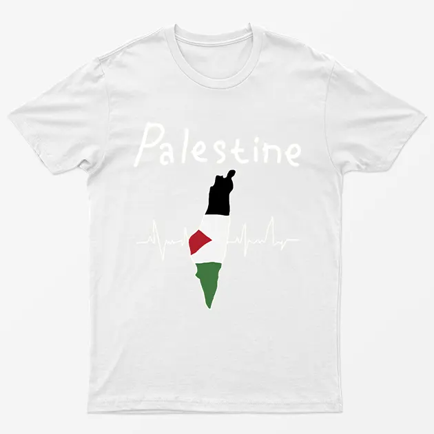 White Free Palestine Heartbeat T-Shirt