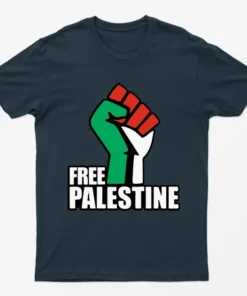 Navy Blue Free Palestine Power Fist T-Shirt