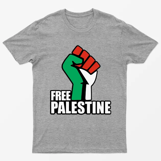 Sport Grey Free Palestine Power Fist T-Shirt