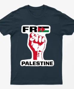 Navy Blue Free Palestine Raise Your Fists T-Shirt