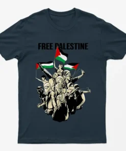 Navy Blue Free Palestine Raise Your Flags T-Shirt