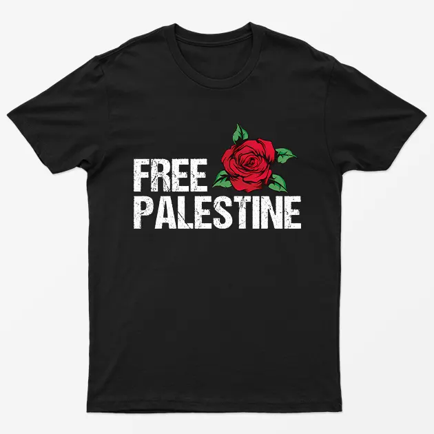 Black Free Palestine Rose T-Shirt