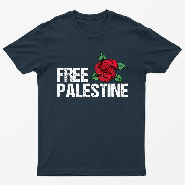 Navy Blue Free Palestine Rose T-Shirt