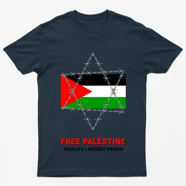 Navy Blue Free Palestine Worlds Largest Prison T-Shirt