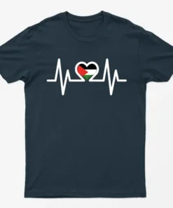 Navy Blue Free Palesting Heart Beats T-Shirt