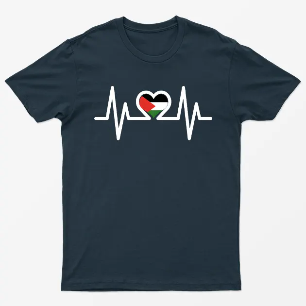 Navy Blue Free Palesting Heart Beats T-Shirt