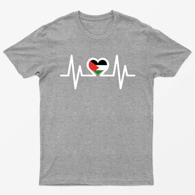 Sport Grey Free Palesting Heart Beats T-Shirt