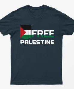 Navy Blue Freedom For Palestine Graphic T-Shirt