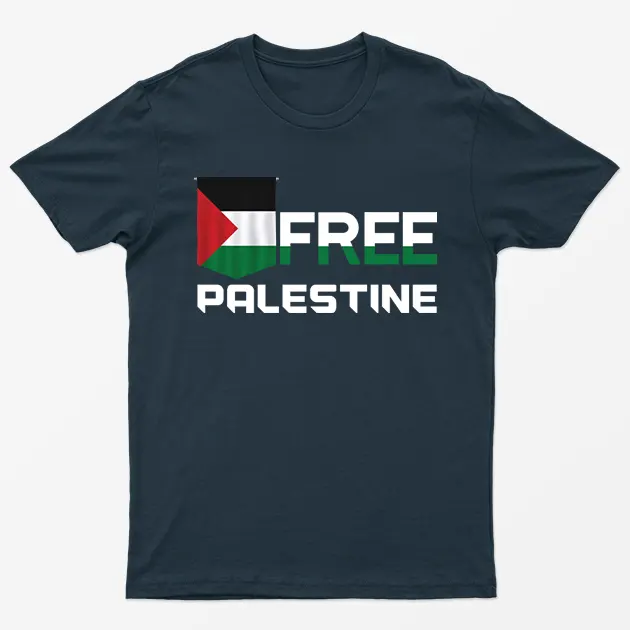 Navy Blue Freedom For Palestine Graphic T-Shirt
