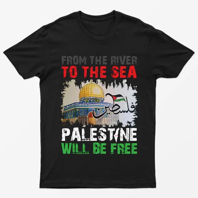 Black From River To Sea Free Palestine Graphic T-Shirt