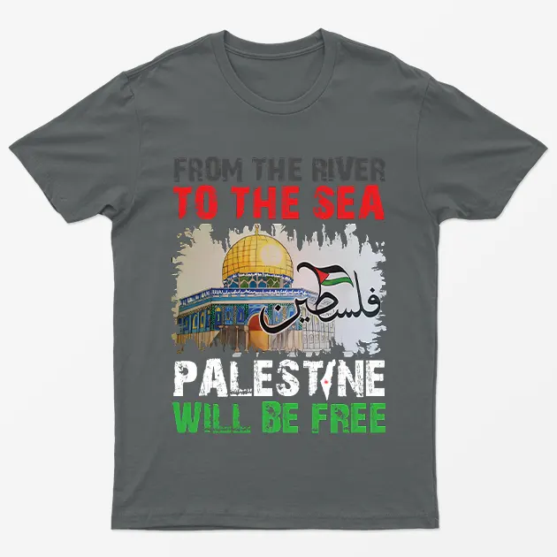 Charcoal From River To Sea Free Palestine Graphic T-Shirt