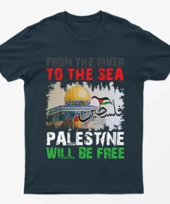 Navy Blue From River To Sea Free Palestine Graphic T-Shirt