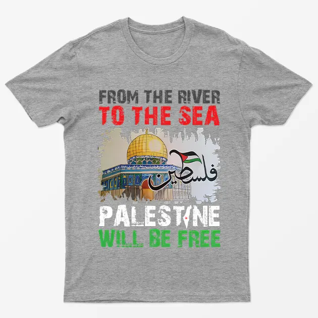 Sport Grey From River To Sea Free Palestine Graphic T-Shirt