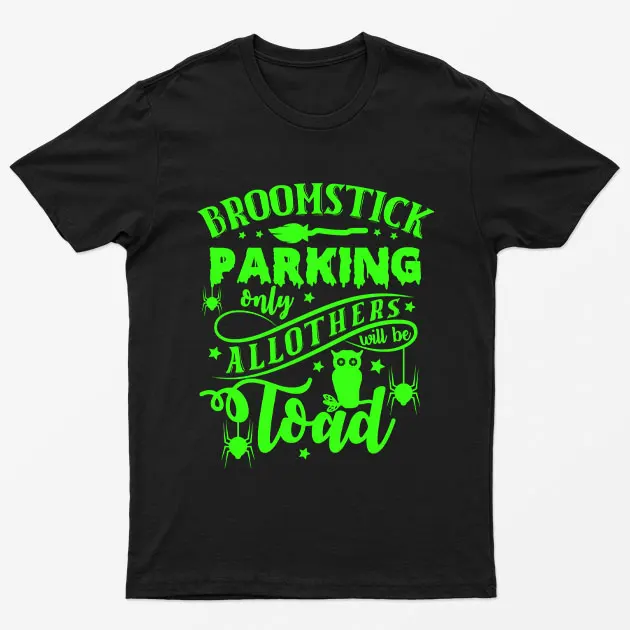 Black Glowing Broomstick Parking T-Shirt