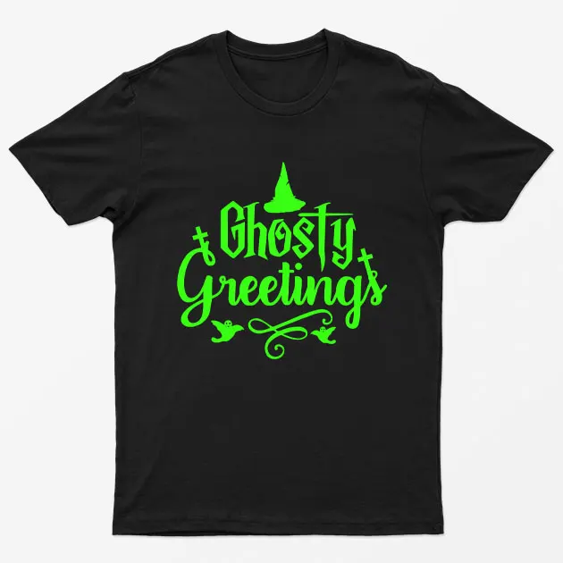 Black Glowing Ghosty Greetings T-Shirt