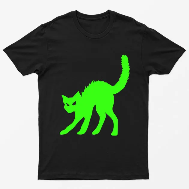 Black Glowing Green Cat T-Shirt