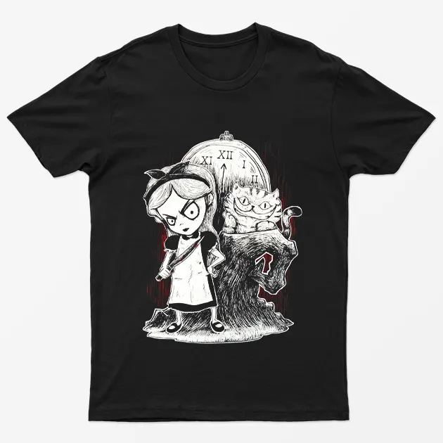 Black Gothic Alice In Wonderland T-Shirt
