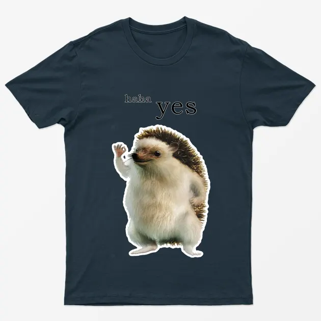 Navy Blue Haha Yes Hedgehog Funny T-Shirt