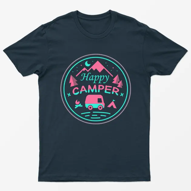 Navy Blue Happy Camper Graphic T-Shirt