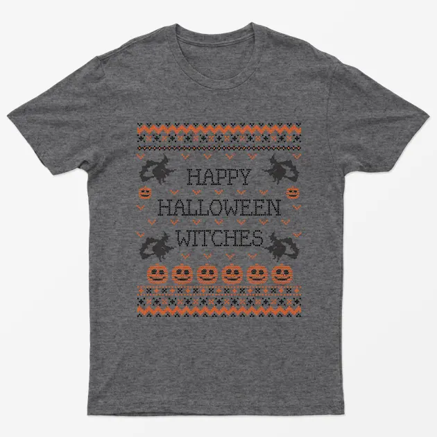 Dark Heather Happy Halloween Witches T-Shirt