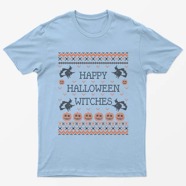 Light Blue Happy Halloween Witches T-Shirt