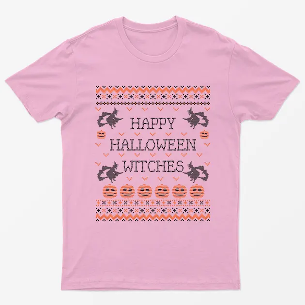 Light Pink Happy Halloween Witches T-Shirt