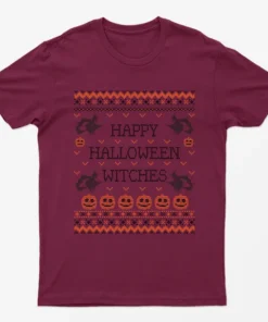 Maroon Happy Halloween Witches T-Shirt