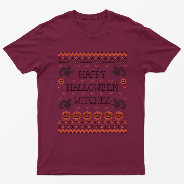 Maroon Happy Halloween Witches T-Shirt