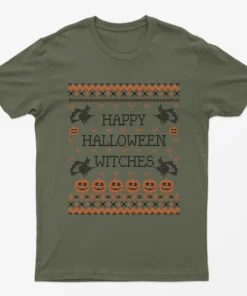 Military Green Happy Halloween Witches T-Shirt