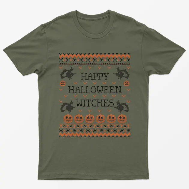 Military Green Happy Halloween Witches T-Shirt