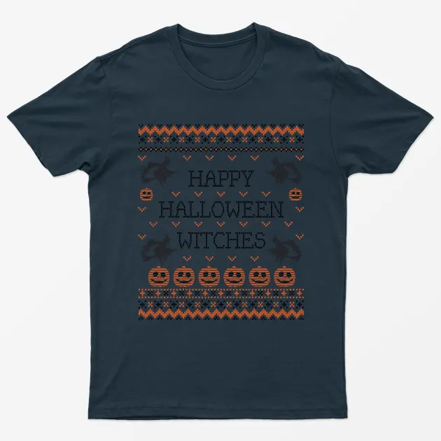 Navy Blue Happy Halloween Witches T-Shirt