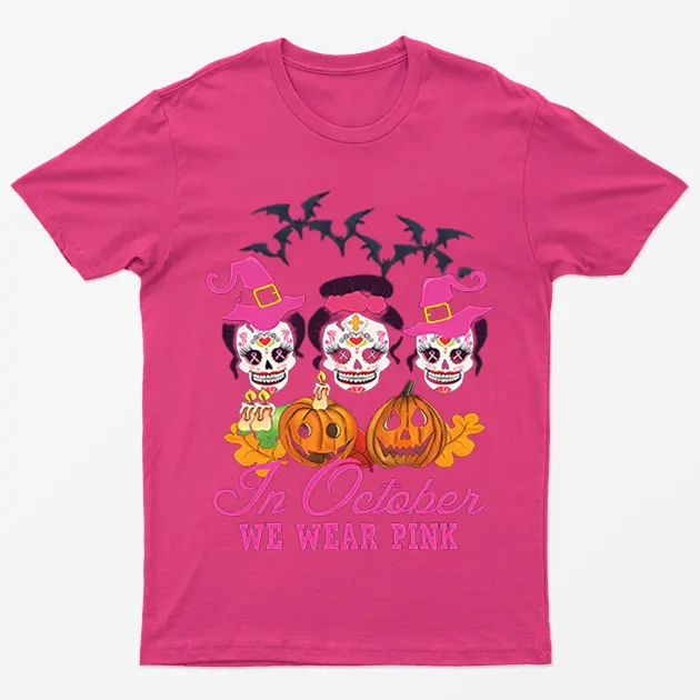 Heliconia Halloween Breast Cancer Awareness Month T-Shirt