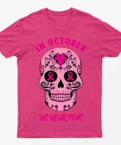 Heliconia Pink Skeleton Cancer Breast Awaeness T-Shirt