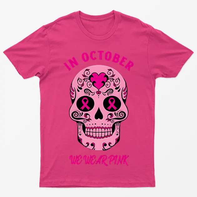 Heliconia Pink Skeleton Cancer Breast Awaeness T-Shirt