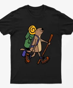 Black Hiking Cartoon Bear Camping T-Shirt