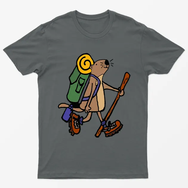 Charcoal Hiking Cartoon Bear Camping T-Shirt