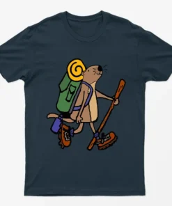 Navy Blue Hiking Cartoon Bear Camping T-Shirt