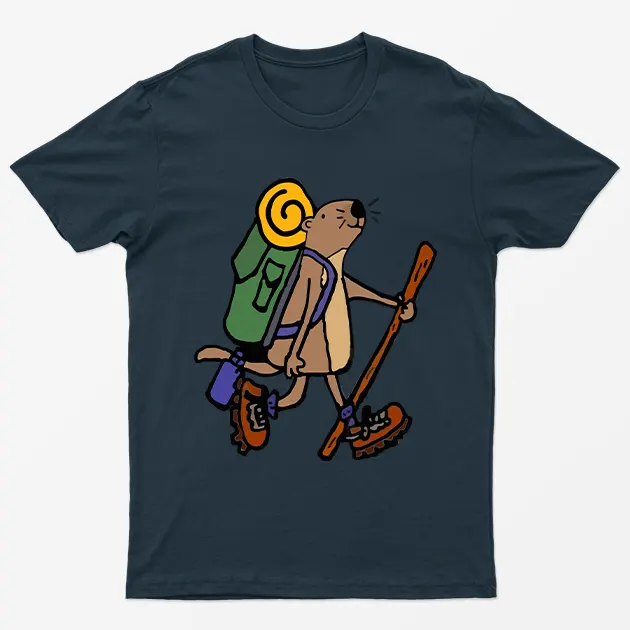 Navy Blue Hiking Cartoon Bear Camping T-Shirt