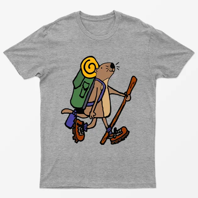 Sport Grey Hiking Cartoon Bear Camping T-Shirt