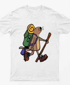 White Hiking Cartoon Bear Camping T-Shirt