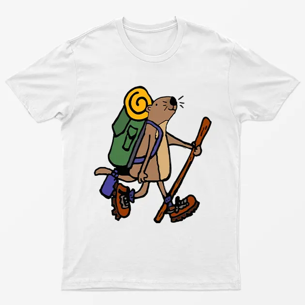 White Hiking Cartoon Bear Camping T-Shirt