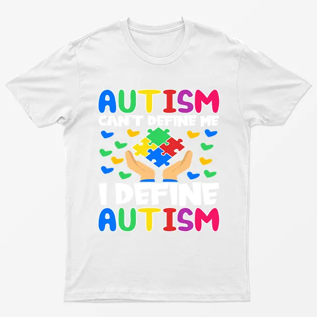 White I Define Autism Awareness Graphic T-Shirt