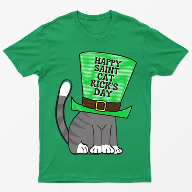 Irish Green Happy Saint Cat Rick's Day T-Shirt