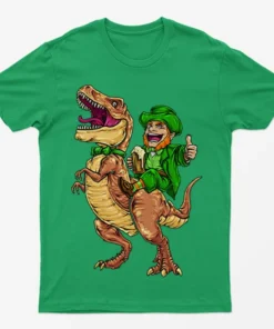 Irish Green Leprechaun Riding Trex T-Shirt