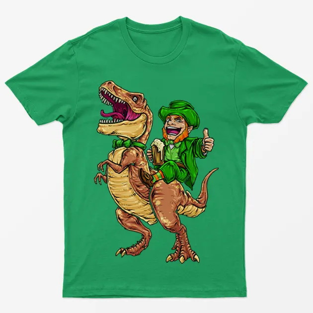 Irish Green Leprechaun Riding Trex T-Shirt