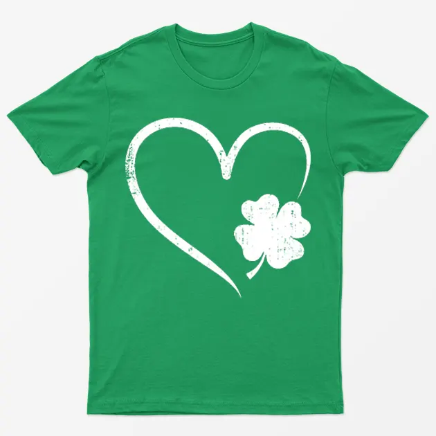 Irish Green St Patrick's Day Heart Leaf Graphic T-Shirt