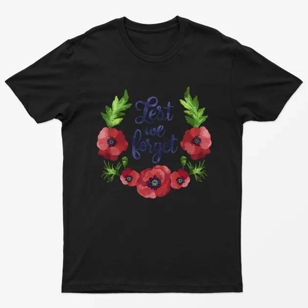 Black Lest we Forget Poppy T-Shirt